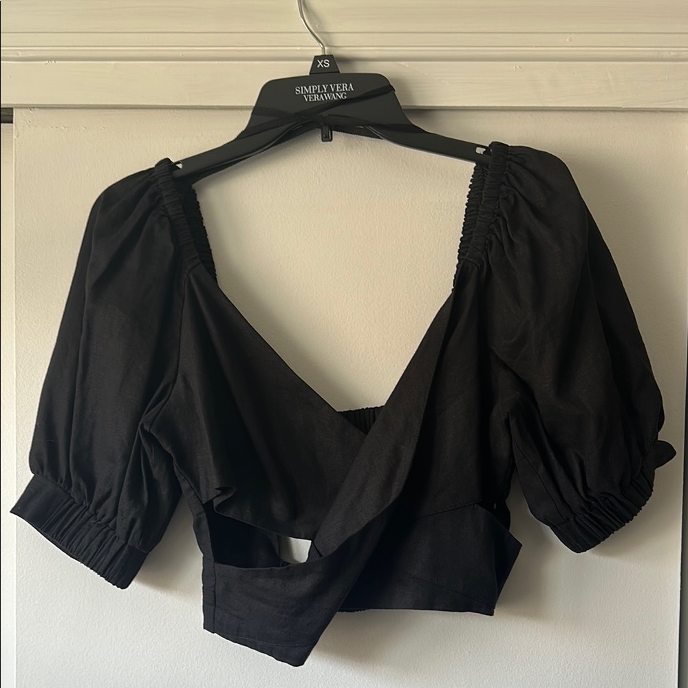 Anthro Linen Wrap Top